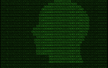 Matrix code raining down in green characters on black background
