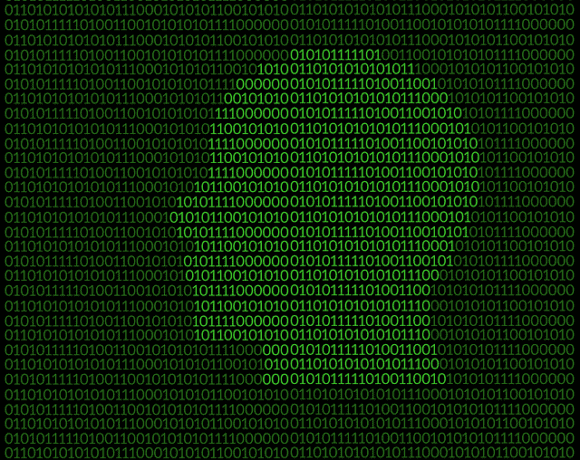 Matrix code raining down in green characters on black background