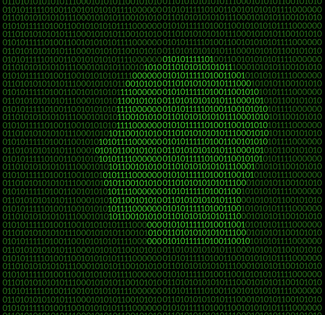 Matrix code raining down in green characters on black background