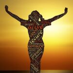 Animated image of a woman filled with positive words: secure, alive, open, present, awake - related to the spiritual awakening topic