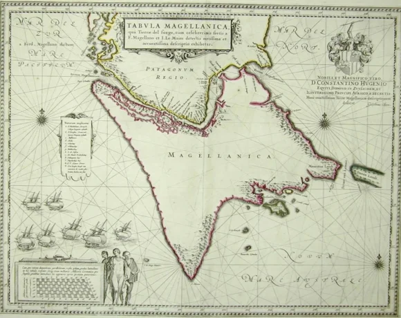 An old map with intricate details and symbols, featuring the territory of Tartary and labeled "TABVLA MAGELLANICA".