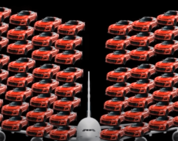 Image of a plane with multiple cars on each wing, representing a question about jet engines running on compressed air.