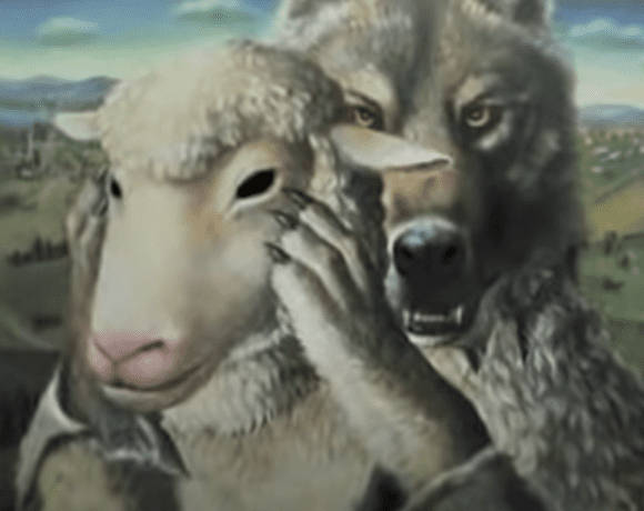 Image depicting a wolf in sheep's clothing, symbolizing the deceptive nature of the globe earth theory