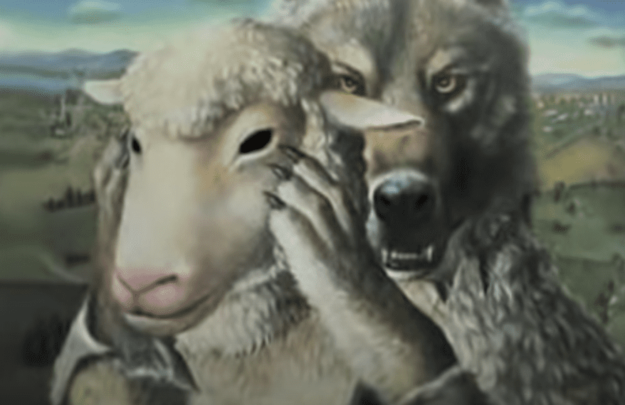 Image depicting a wolf in sheep's clothing, symbolizing the deceptive nature of the globe earth theory