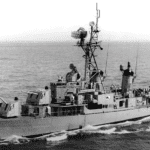 Vietnam War Gulf of Tonkin Incident: Image of a navy boat in the ocean