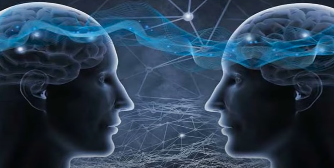 Telepathy, mind reading, animated energy flow between heads