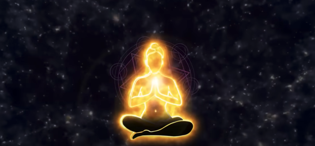 meditating man animation with energy flow