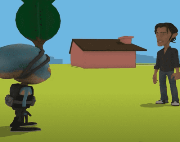 alien and human outside animation