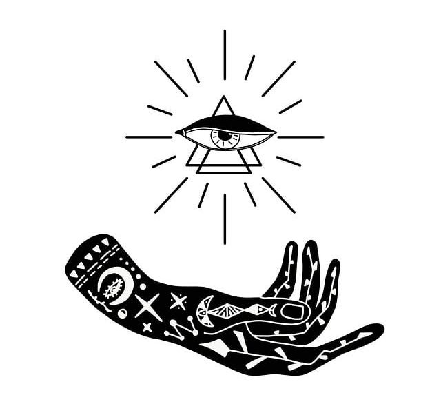 Occult symbols: Hand, Eye, Triangle, and Sun