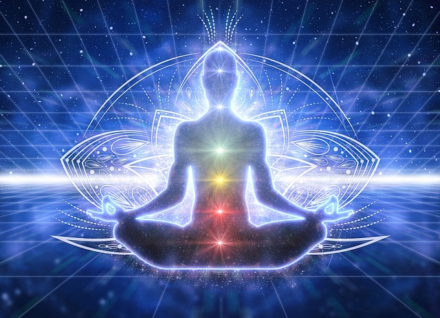 Human chakra system, meditation, animated energy depiction