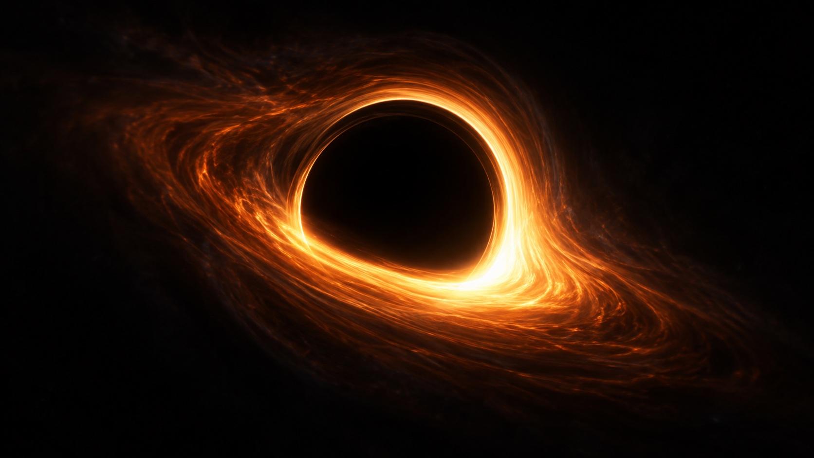Artist illustration of a glowing orange ring surrounding a black hole shadow.