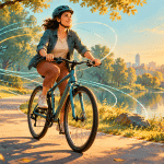 Fictional adult cycling on a park path, illustrating the challenge of relearning a familiar skill