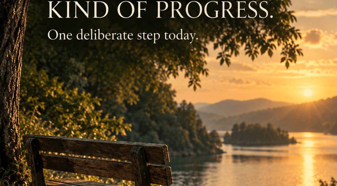 Quiet progress — original VEGASTAR artwork about taking one deliberate step.